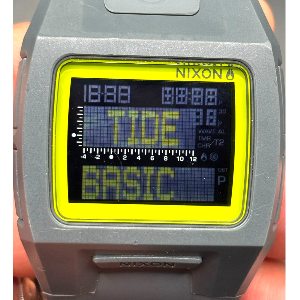 Nixon Lodown II Digital Tide Watch Gray Yellow Surf 100M Box Manual - Picture 16 of 17